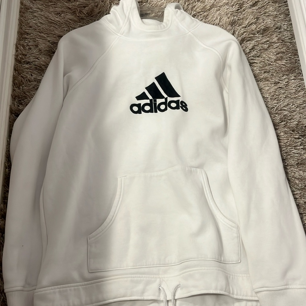 women’s white adidas hoodie (xl)